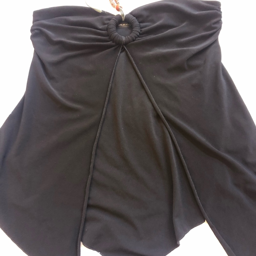 Black Strapless Halter Beaded Asymmetrical Top with Open Front